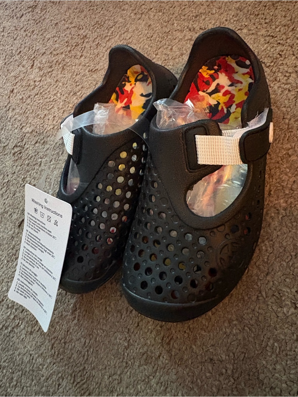 Kids Black or grey Aqua Clog with White Strap